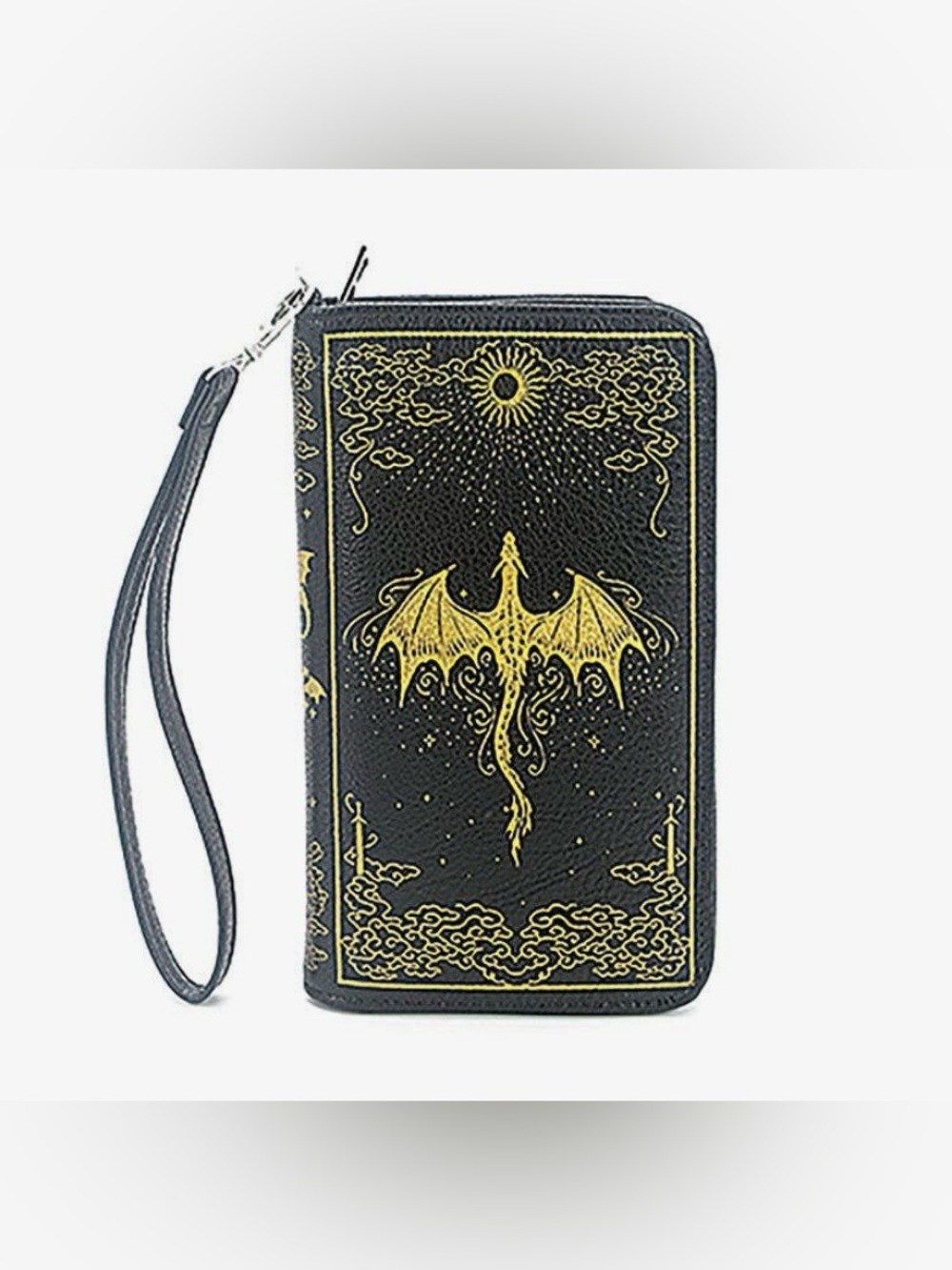 Black Wristlet Wallet with Gold Dragon Print